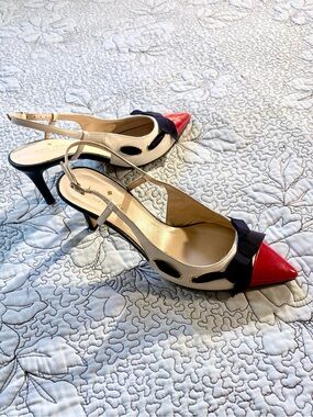 Kate Spade New York Bow Slingback Heels Red Patent Cap Toe Pointed Toe Sz 8.5🧡